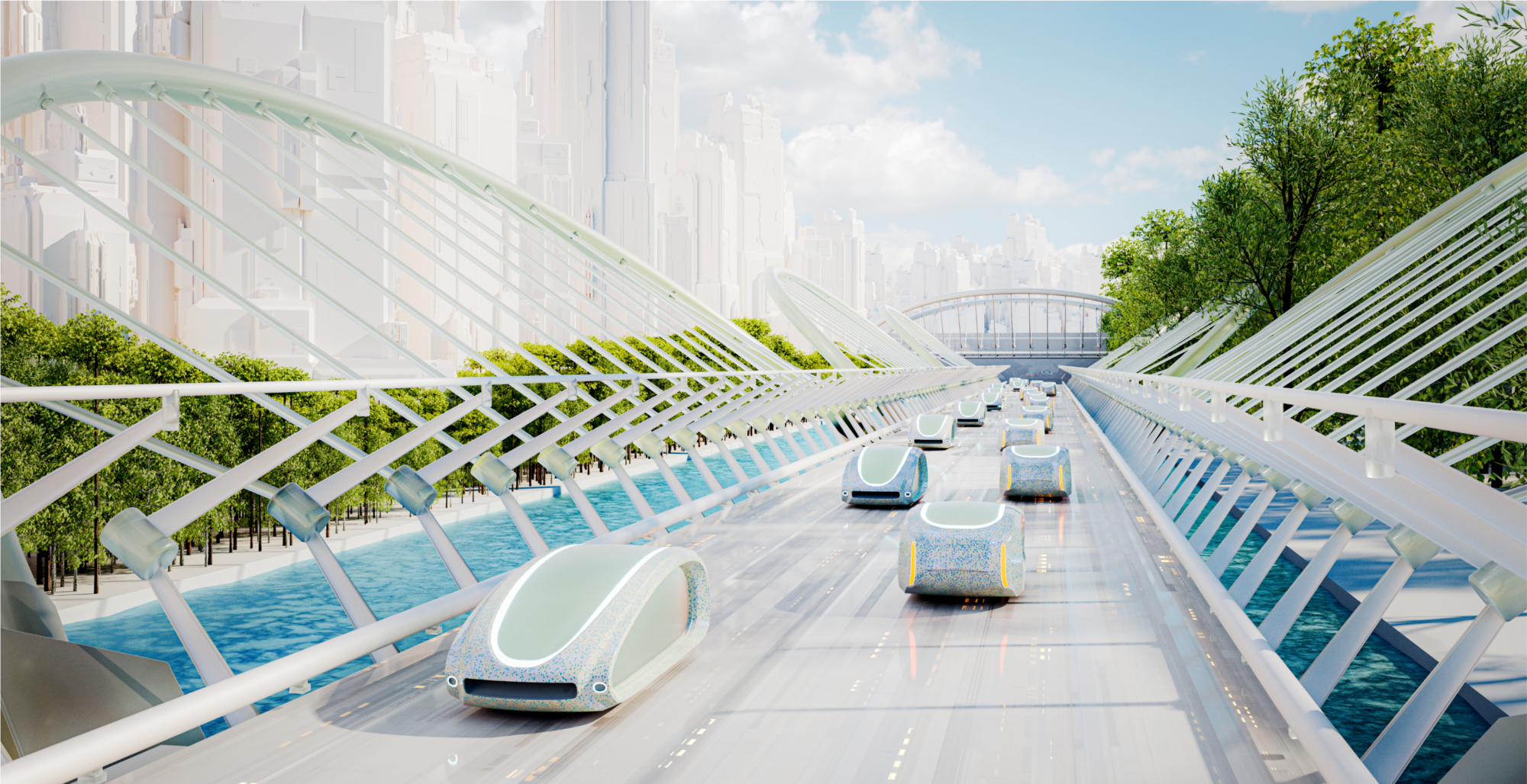 Futuristic city concept with self-driving concept cars